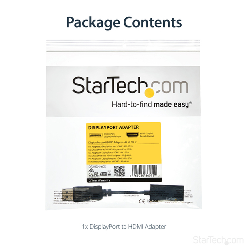 StarTech.com DisplayPort to HDMI Adapter - 4K DP to HDMI Converter - UHD 4K 60Hz - 1 x 20-pin DisplayPort 1.4 Digital Audi