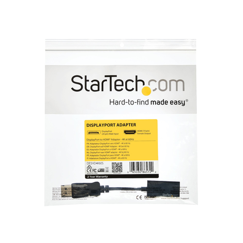 StarTech.com DisplayPort to HDMI Adapter - 4K DP to HDMI Converter - UHD 4K 60Hz - 1 x 20-pin DisplayPort 1.4 Digital Audi