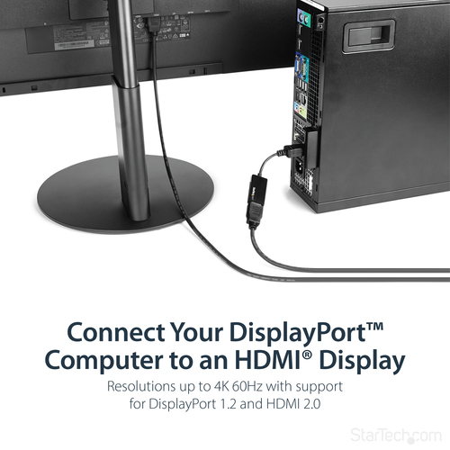 StarTech.com DisplayPort to HDMI Adapter - 4K DP to HDMI Converter - UHD 4K 60Hz - 1 x 20-pin DisplayPort 1.4 Digital Audi