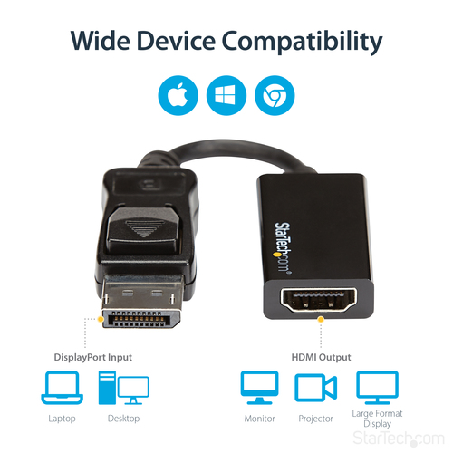 StarTech.com DisplayPort to HDMI Adapter - 4K DP to HDMI Converter - UHD 4K 60Hz - 1 x 20-pin DisplayPort 1.4 Digital Audi