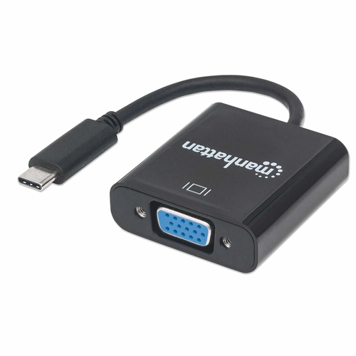 Manhattan USB-C to VGA Converter Cable, 1080p@60Hz, Black, 8cm, Male to Female, Lifetime Warranty, Equivalent to CDP2HD. U