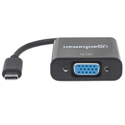 Manhattan USB-C to VGA Converter Cable, 1080p@60Hz, Black, 8cm, Male to Female, Lifetime Warranty, Equivalent to CDP2HD. U