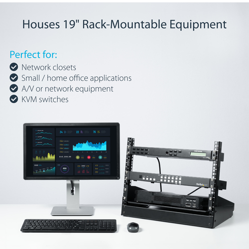 StarTech.com 8U Desktop Rack - 2-Post Open Frame Rack - 19in Open Frame Desktop Rail Rack - 8U - Steel - 50.12 kg Maximum 