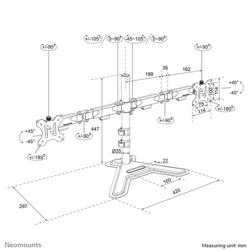 Neomounts Height Adjustable Monitor Stand - 25.4 cm (10") to 81.3 cm (32") Screen Support - 12 kg Load Capacity - LCD Disp