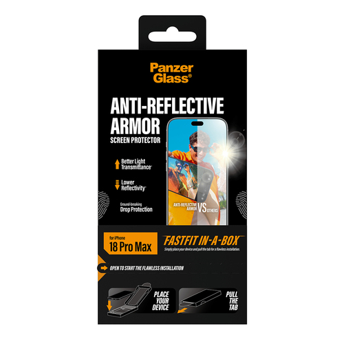 PanzerGlass ® Anti-reflective Armor Screen Protector iPhone 18 Pro Max | Ultra-Wide Fit w. FASTFIT IN-A-BOX. Kompatibilitä