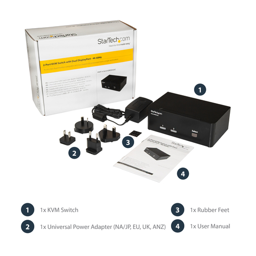 StarTech.com KVM Switchbox - TAA Compliant - 2 Computer(s) - 1 Local User(s) - 4K - 3840 x 2160 - 6 x USB - USB 2.0 - 6 x 
