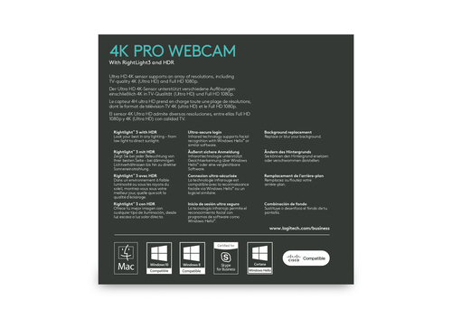 Logitech - Webcam - 90 fps - USB 3.0 - 4096 x 2160 Pixel Videoauflösung - Autofokus - 5x Digitaler Zoom - Computer