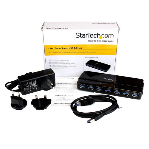 StarTech.com USB Hub - USB - External - Black - 7 Total USB Port(s) - 7 USB 3.0 Port(s) - PC, Mac