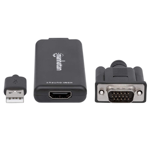 Manhattan VGA and USB-A to HDMI Converter, Analog VGA Video and USB Audio to Digital HDMI Signal, 1920x1080, 1080p@60Hz, 2