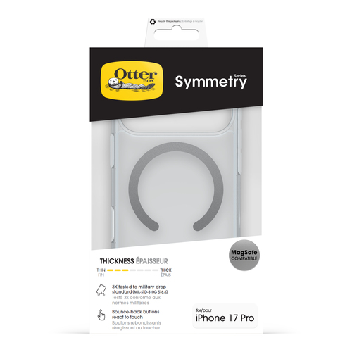 OtterBox Symmetry Clear MagSafe. Tipo de mala: Capa, Compatibilidade da marca: Apple, Compatibilidade: iPhone 17 Pro, Tama