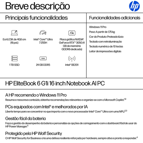 HP EliteBook 6 G1i 40,6 cm (16") Notebook - 120 Hz - Intel Core Ultra 7 255H - 24 GB - 1 TB SSD - Intel Chip - 2560 x 1600