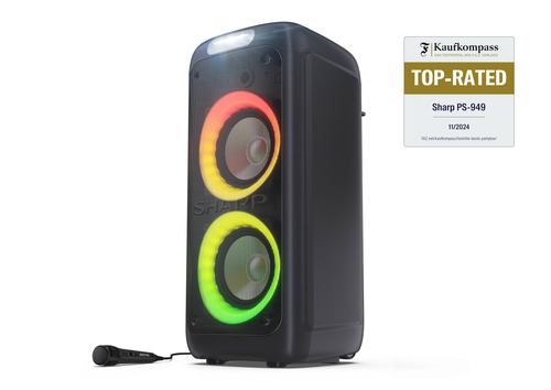 Sharp XParty Street Beat PS-949 Tragbar Bluetooth Lautsprechersystem - 132 W RMS - Schwarz - Aufladbarer Akku - USB