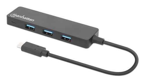 Manhattan 164924 USB Hub - USB Type C - External - Black - 4 Total USB Port(s) - Linux, Mac, PC