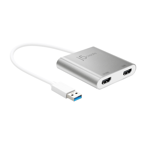 j5create JUA365 USB™ 3.0 to Dual HDMI Multi-Monitor Adapter, Silver. USB version: 3.2 Gen 1 (3.1 Gen 1), USB connector typ