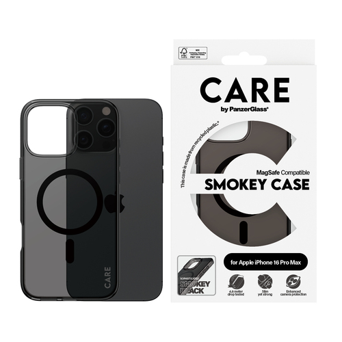 CARE Urban Combat Hülle für Apple iPhone 16 Pro Max Smartphone - Transparent, Schwarz - Rauch - Sturzsicher, Vergilbungsbe