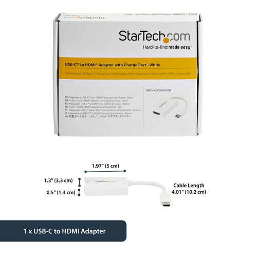 StarTech.com USB C to HDMI Adapter â€" 4k 60hz â€" Thunderbolt 3 Compatible â€" Power Delivery â€" USB C Adapter â€" USB-C