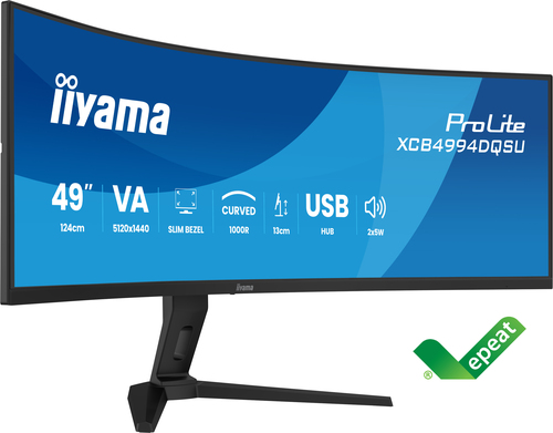 iiyama ProLite XCB4994DQSU-B1 49 Zoll Klasse Dual Quad HD (DQHD) Gekrümmter Bildschirm LED-Monitor - 32:9 Format - Mattsch