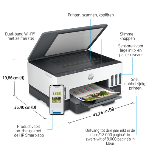 HP Smart Tank 7005 Wireless All-in-One Color Printer, Two-sided printing; Copier, Scanner. Print technology: Thermal inkje