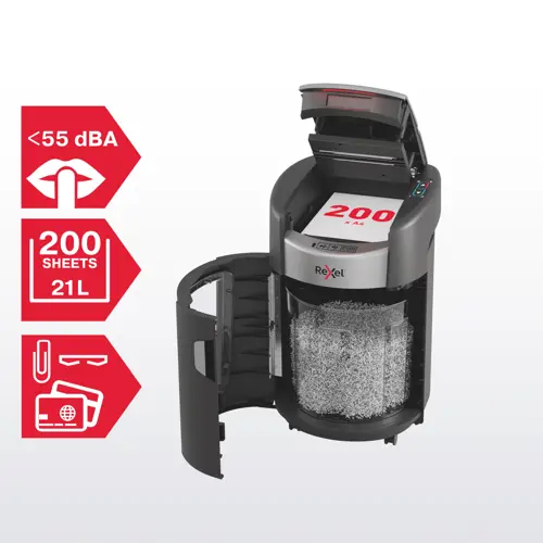 Rexel ShredMax AutoFeed+ 200X Cross Cut Paper Shredder. Shredding type: Cross shredding, Working width: 22.5 cm, Shredding