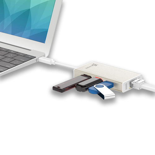 j5create USB/Ethernet-Hub - USB 3.0 Typ C - 640 MB/s - 3 Total USB Port(s) - 3 USB 3.0 Port(s)1 Netzwerk (RJ-45) Anschluss