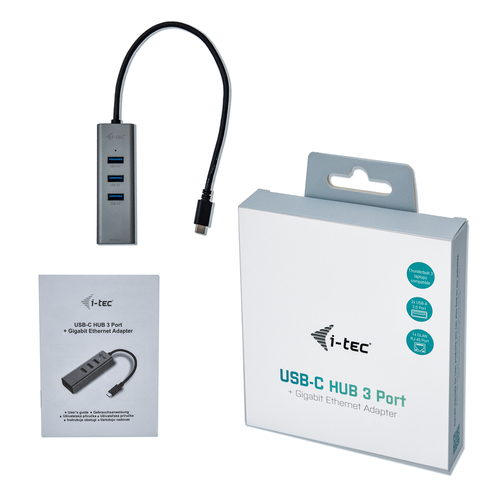 i-tec Metal USB-C HUB 3 Port + Gigabit Ethernet Adapter. Interface de l'hôte: USB 3.2 Gen 2 (3.1 Gen 2) Type-C, Interfaces