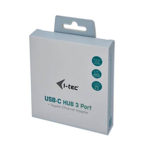 i-tec Metal USB-C HUB 3 Port + Gigabit Ethernet Adapter. Hostschnittstelle: USB 3.2 Gen 2 (3.1 Gen 2) Type-C, Hub-Schnitts