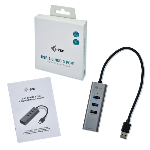 i-tec Metal USB 3.0 HUB 3 Port + Gigabit Ethernet Adapter. Hostschnittstelle: USB 3.2 Gen 1 (3.1 Gen 1) Type-A, Hub-Schnit