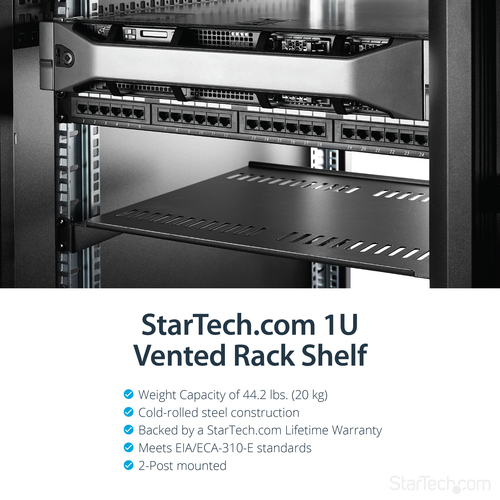 StarTech.com Belüfteter Server Rack Fachboden 1 HE - 40,6 cm Tief - 20,05 kg Maximale Gewichtskapazität