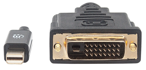 Manhattan Mini DisplayPort 1.2a to DVI-D 24+1 Cable, 1080p@60Hz, 1.8m, Male to Male, Compatible with DVD-D, Black, Lifetim