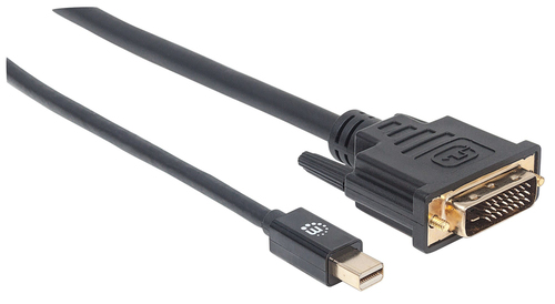 Manhattan Mini DisplayPort 1.2a to DVI-D 24+1 Cable, 1080p@60Hz, 1.8m, Male to Male, Compatible with DVD-D, Black, Lifetim