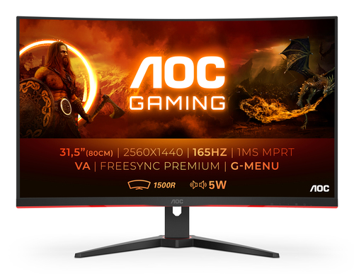 AOC CQ32G2SE 32" Class WQHD Ecrã curvo Monitor LCD para gaming - 16:9 - 80 cm (31,5") Viewable - Alinhamento vertical (VA)