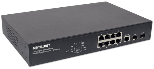 Intellinet 8-Port Gigabit Ethernet PoE+ Web-Managed Switch with 2 SFP Ports, IEEE 802.3at/af Power over Ethernet (PoE+/PoE