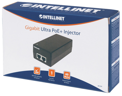 Intellinet PoE Injector - 120 V AC, 230 V AC Input - 52 V DC, 1.15 A Output - 1 x 10/100/1000Base-T Input Port(s) - 1 x 10