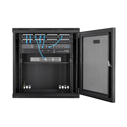 StarTech.com RK12WALHM. Typ: Wandmontiertes Regal, Rack-Kapazität: 12U, Höchstgewichtskapazität: 90 kg, Sperrschloss, Verb