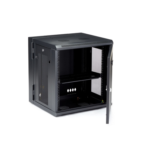 StarTech.com RK12WALHM. Typ: Wandmontiertes Regal, Rack-Kapazität: 12U, Höchstgewichtskapazität: 90 kg, Sperrschloss, Verb