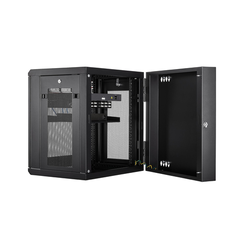 StarTech.com RK12WALHM. Typ: Wandmontiertes Regal, Rack-Kapazität: 12U, Höchstgewichtskapazität: 90 kg, Sperrschloss, Verb
