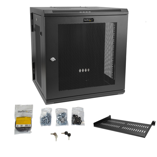StarTech.com 4-Post 12U Wall Mount Network Cabinet, 19" Hinged Wall-Mounted Server Rack for IT Equipment, Flexible Lockabl