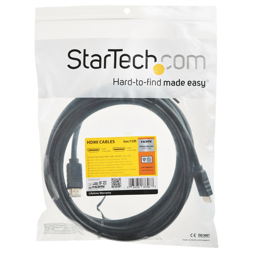 StarTech.com 4K HDMI Cable - with Ethernet - 5m / 15 ft HDMI Cable - 4K 60Hz - High Speed HDMI Cable 2.0 - HDMI Cord - Lon