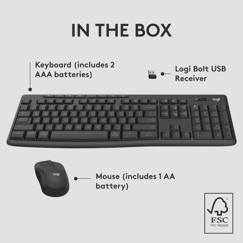Logitech MK370 Teclado e rato - Inglês (EUA) - USB tipo A Sem fios Bluetooth Teclado - 112 Chave - Keyboard/Keypad Color: 