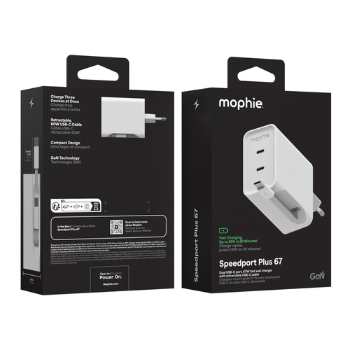 MOPHIE GAN USB-C DUAL 67W CABLE RETRACTABLE ROC WHITE EU