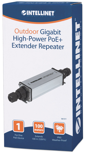 Intellinet Outdoor Gigabit High-Power PoE+ Extender Repeater, IEEE 802.3at/af Power over Ethernet (PoE+/PoE), Extends Rang