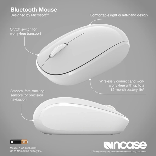 Incase Designed by Microsoft Bluetooth Mouse (EU/UK). Form factor: Ambidextrous. Device interface: Bluetooth, Movement res