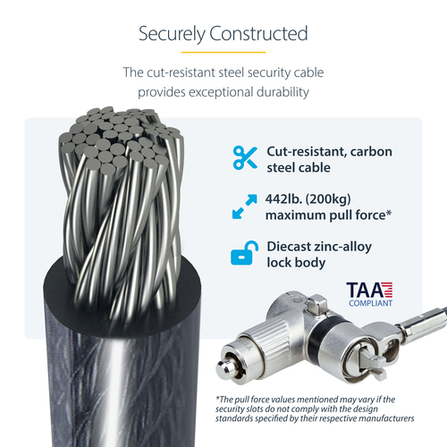 StarTech.com Cable Lock For Notebook, Monitor, Printer - 1.98 m Cable - Resettable - 4-digit - Combination Lock/Keyed Lock