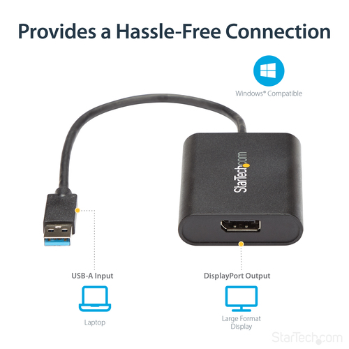 StarTech.com USB to DisplayPort Adapter - USB to DP 4K Video Adapter - USB 3.0 - 4K 30Hz - 1 x 9-pin Type A USB 3.0 USB Ma
