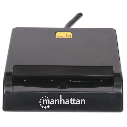 Manhattan USB-A Contact Smart Card Reader, 12 Mbps, Friction type compatible, External, Windows or Mac, Cable 105cm, Black