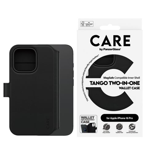 PanzerGlass CARE™ by ® Tango 2-in-1 Wallet Case w. MagSafe iPhone 16 Pro. Case type: Cover, Brand compatibility: Apple, Co