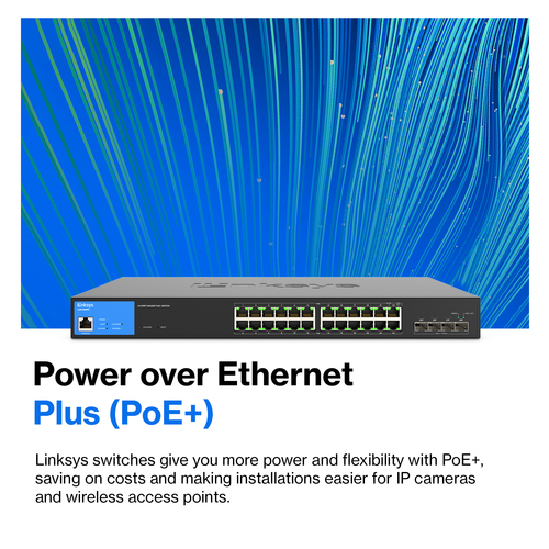 Linksys LGS328MPC 24 Ports Manageable Ethernet Switch - 3 Layer Supported - Modular - 410 W PoE Budget - Optical Fiber, Tw