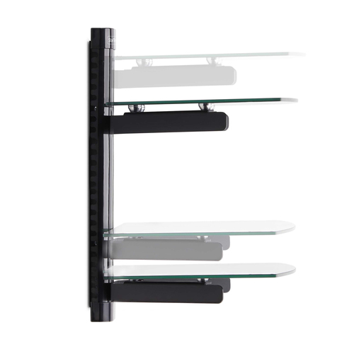StarTech.com Dual Floating Wall-Mounted AV Shelves, Adjustable Height Shelf For Under TV A/V Equipment, Black Tempered Gla