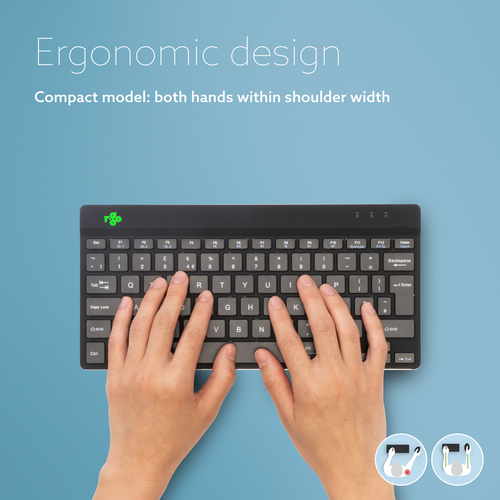 R-Go Tools Ergonomische Tastatur R-Go Compact Break, kompakte Tastatur mit Pausensoftware, QWERTZ (DE), Bluetooth, Schwarz