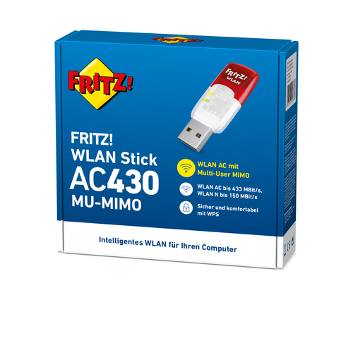 FRITZ!WLAN Stick AC 430 MU-MIMO Sicher mobil surfen und vernetzen! WLAN bis 433 Mbit/s! USB 3.0-Adapter für WLAN mit bis z
